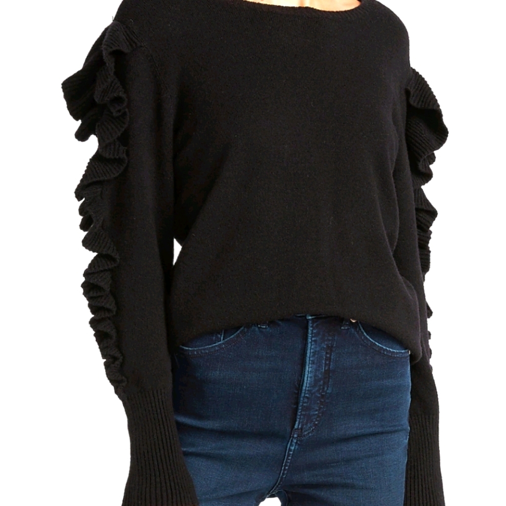 NWT Express Skimming Ruffle Sleeve Sweater black